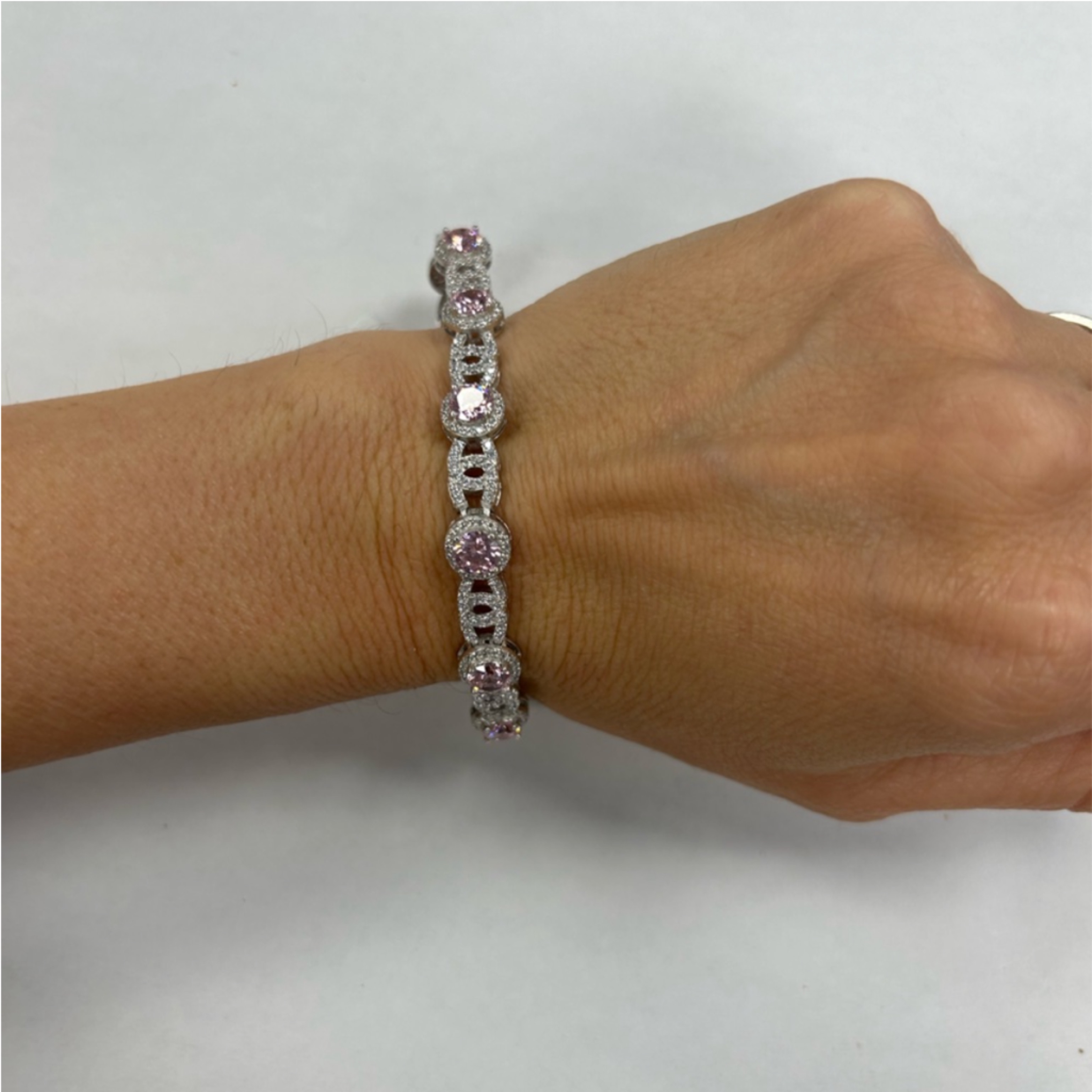 Suzy Levian Sterling Silver Pink White Cz Tennis Bracelet Nwt 226$